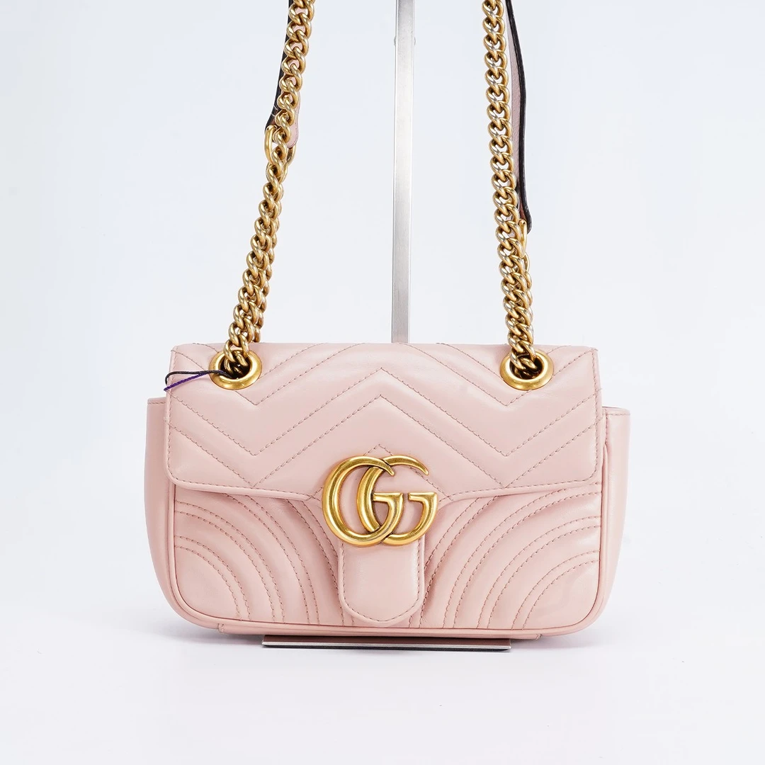 99新 GUCCI/古驰 马蒙小号/粉色/链条包单肩包斜挎包/D店
