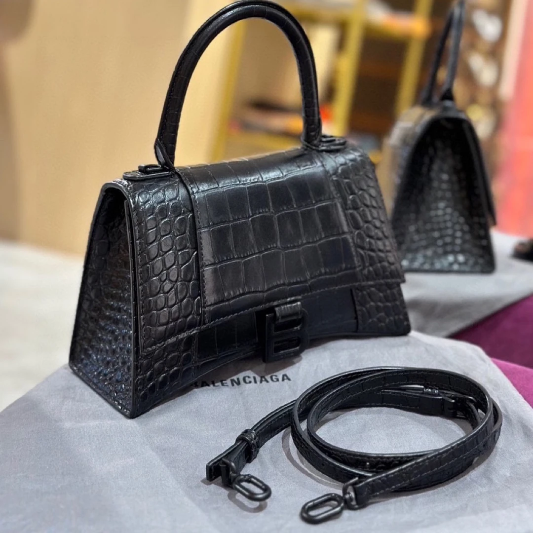 99新 Balenciaga/巴黎世家 S码/黑色鳄压沙漏包/D店