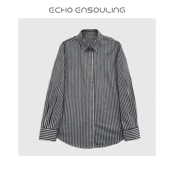 E21176｜条纹内搭刺绣极简衬衫｜点物赋灵