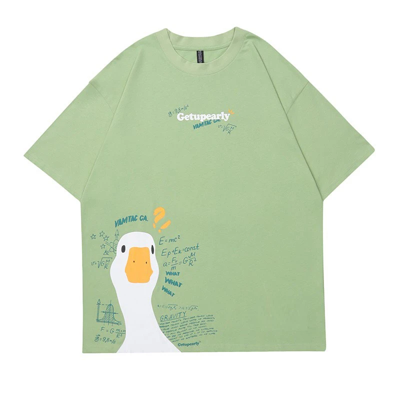 Fall Down被数学题难倒鸭清新浅绿日系t恤趣味潮牌百搭学院风情侣