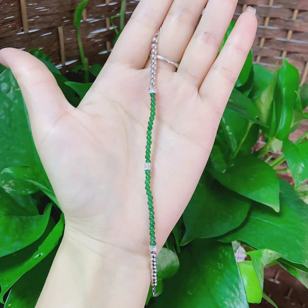2408100037 SL 银镶翡翠圆珠手串   （多样性发其一）