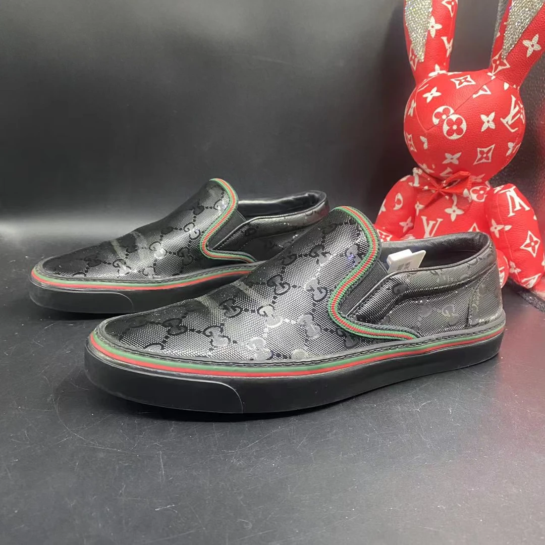 【聚星折扣】GUCCI/古驰95新男士休闲黑色亮面一脚蹬板鞋41欧码147