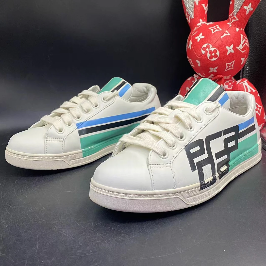 【聚星福利】Prada/普拉达95新男士时尚涂鸦白色板鞋40欧码ddm1400