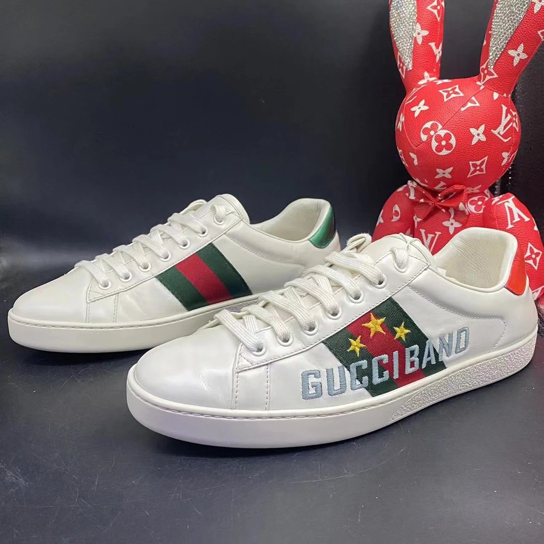 【聚星福利】GUCCI/古驰95新男士ACE系列星星白色板鞋42欧码ddm1018