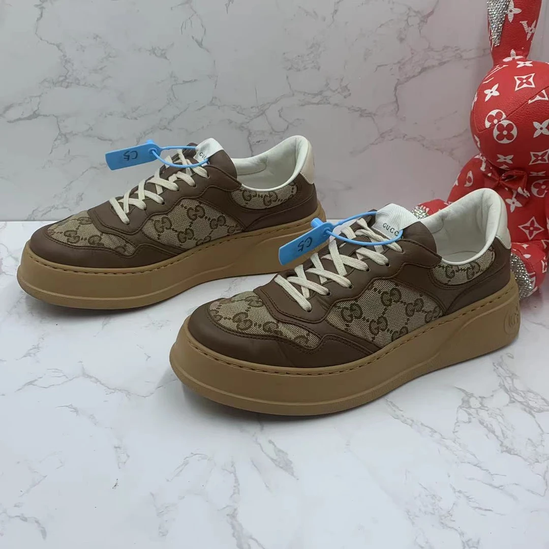 【聚星折扣】GUCCI/古驰男士休闲时尚舒适百搭棕色厚底饼干鞋