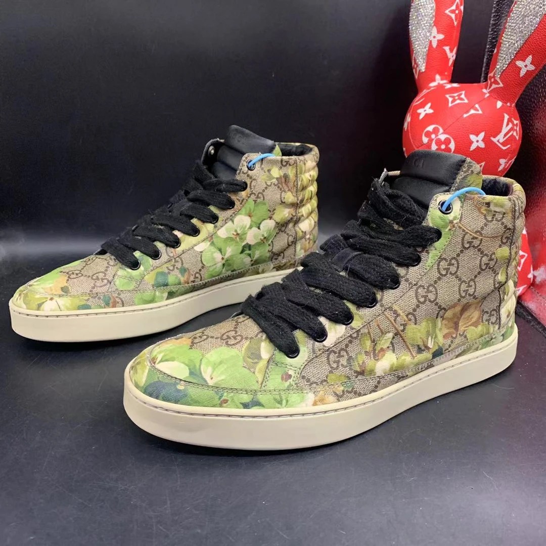 【聚星福利】古驰/GUCCI/95新男士绿色花卉高帮板鞋42.5欧码ddm915