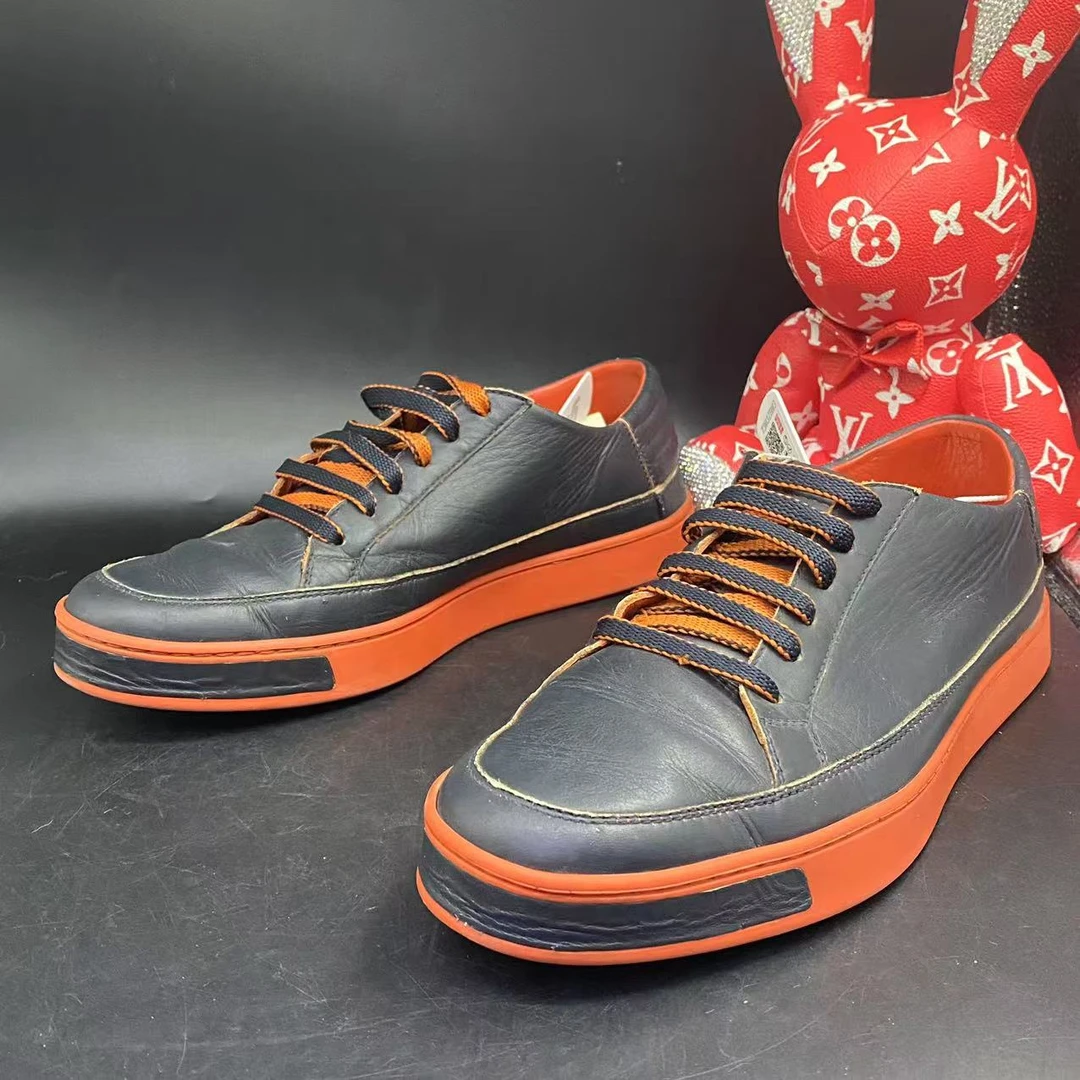 【聚星福利】GUCCI/古驰95新男百搭休闲黑橙板鞋41.5欧码ddm1270