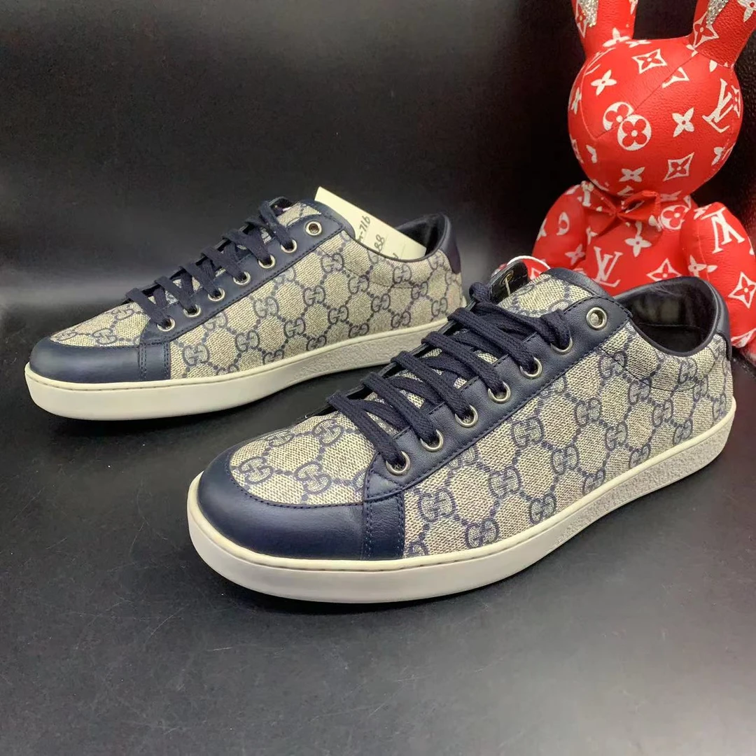 【聚星福利】GUCCI/古驰95新休闲舒适百搭藏蓝色满印板鞋41欧码