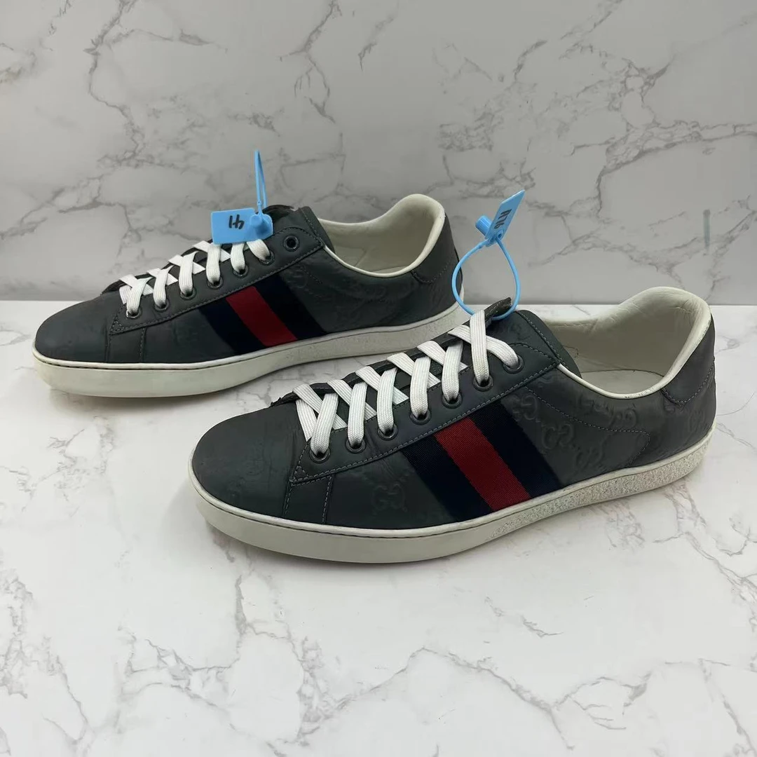 [聚星折扣]GUCCI/古驰二手男士灰色织带休闲时尚百搭板鞋41欧码