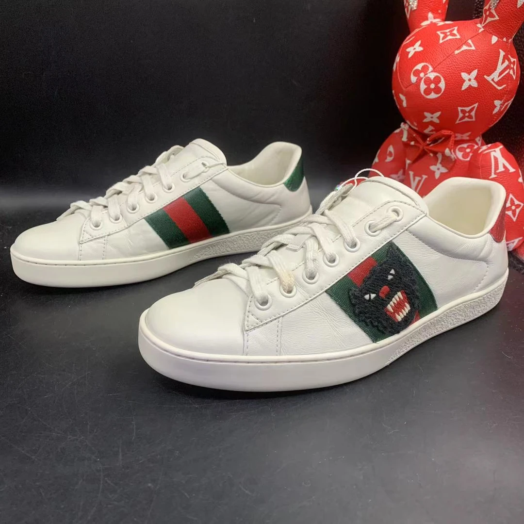 【聚星福利】GUCCI/古驰95新男休闲舒适百搭白色豹头板鞋38.5欧码