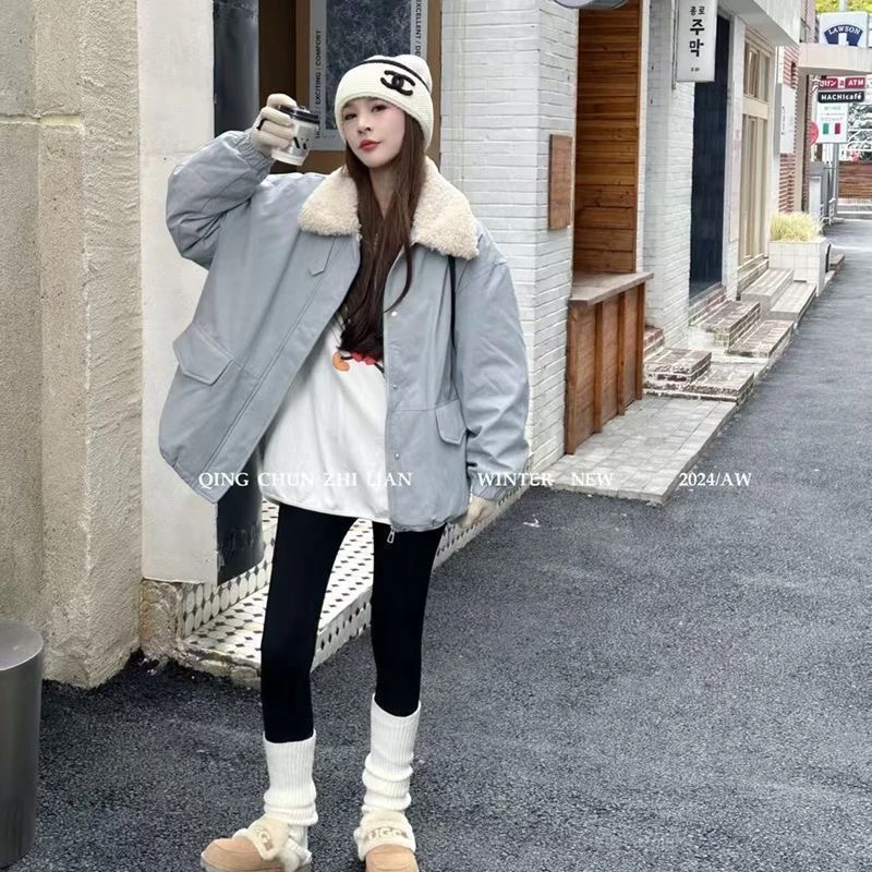 【加绒加棉】-韩系冬季复古设计感翻领派克服休闲百搭显瘦棉衣外套