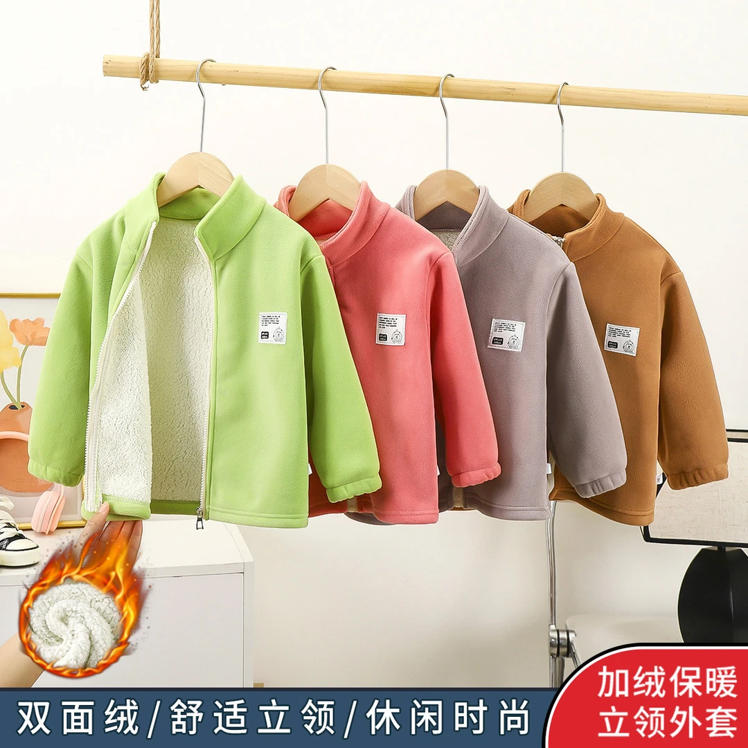 男孩奥利绒休闲连帽外套冬季新款中大童加绒保暖拉链衫儿童帽衫潮