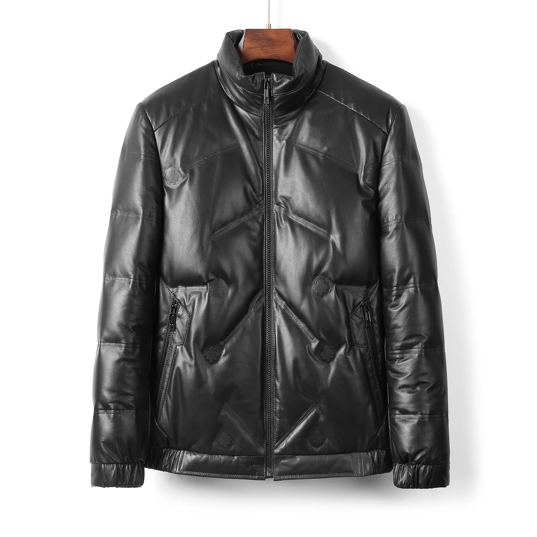 MISHE/沵佘海宁真皮皮衣短款时尚牛皮外套加厚保暖羽绒服韩版立领