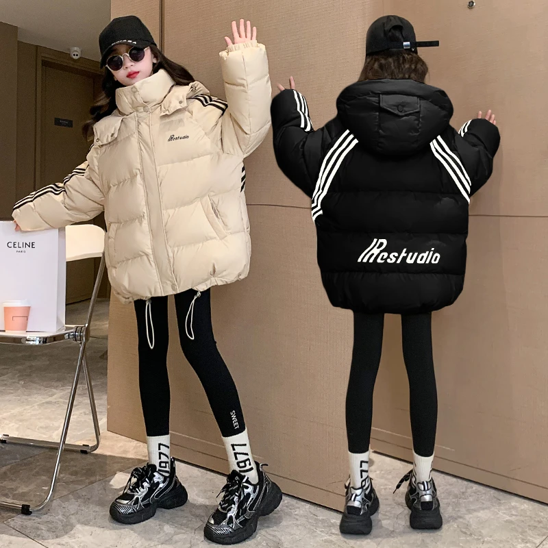 女童冬装棉服儿童洋气新款免洗羽绒棉衣中大童加厚休闲相条棉袄潮