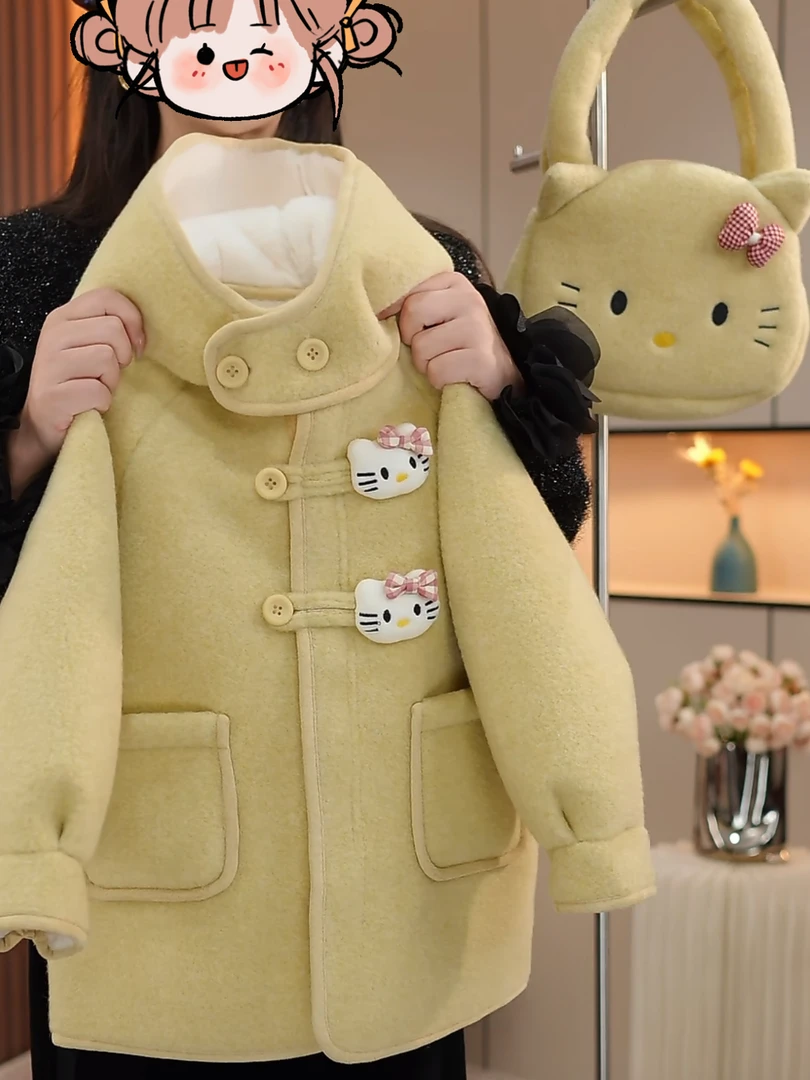 现货-女童冬装2024新款洋气加绒加厚中长款呢子外套