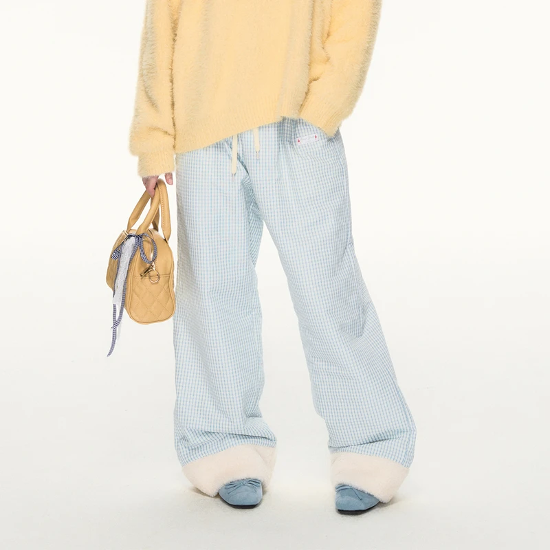 SPEAR YOUTH“糯叽叽”格子爱心拼接棉裤女休闲裤长裤冬针织秋冬