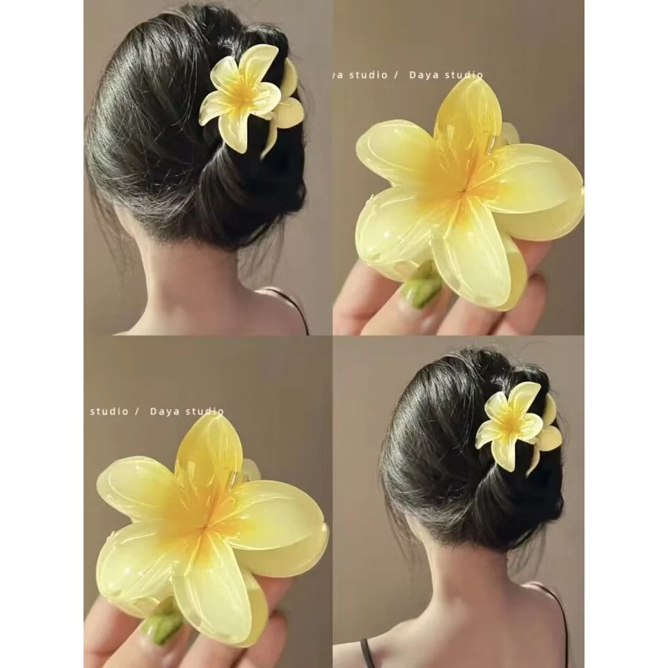 立体花朵发夹鸡蛋花渐变花朵抓夹可爱洋气ins鲨鱼夹扎头发的夹子