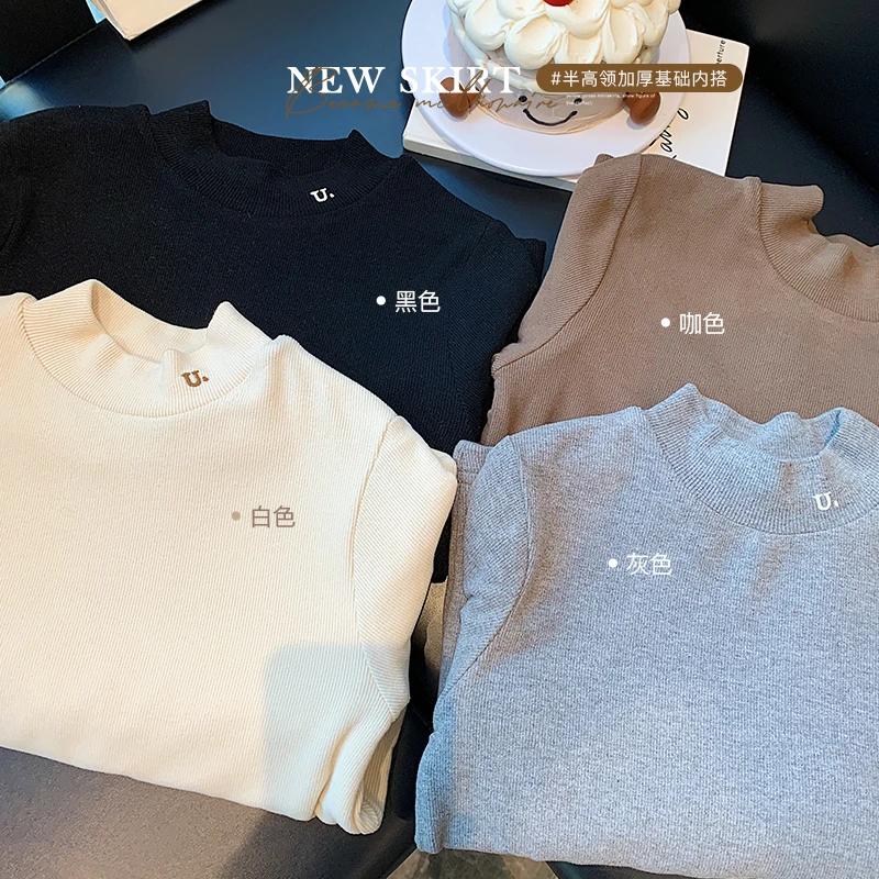 儿童打底衫2024冬款男女童半高领加厚基础内搭中大童保暖上衣