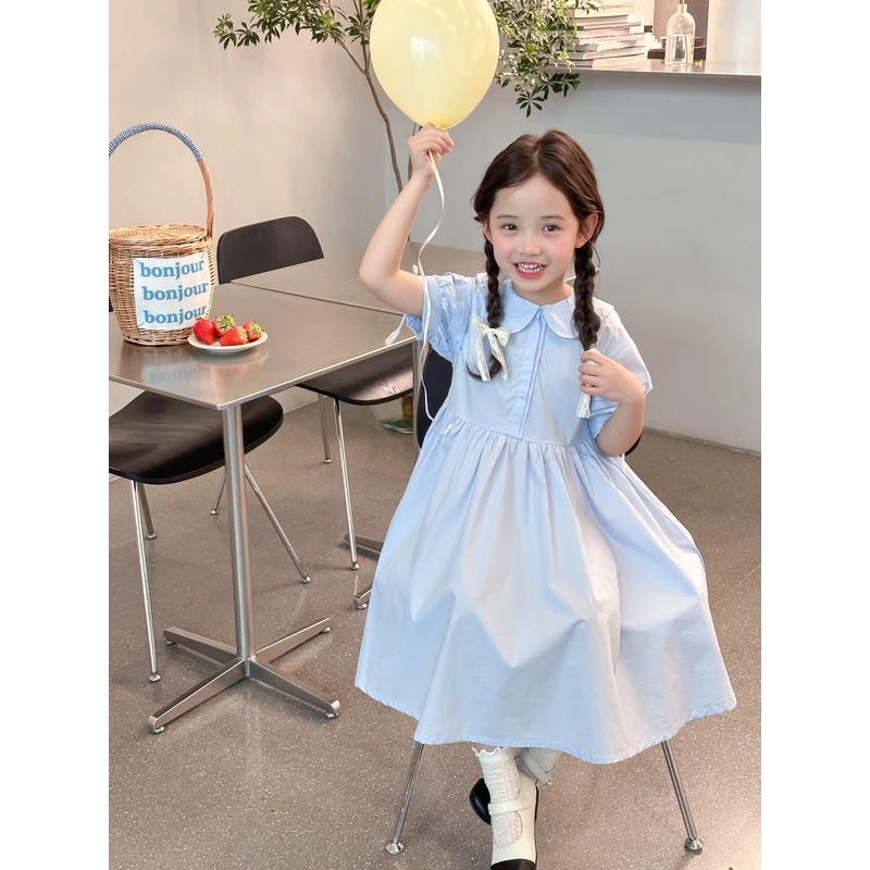 乖乖裙 女童连衣裙2024夏季新款法式娃娃领甜美宽松收腰桔梗裙子