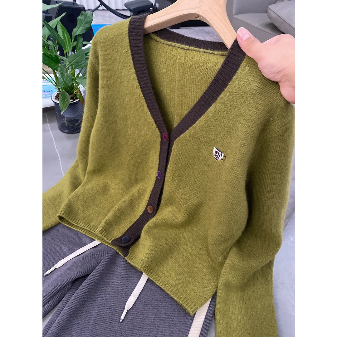 【秋香黄】秋季时尚休闲宽松长袖针织开衫秋冬女士毛衣外套-9492