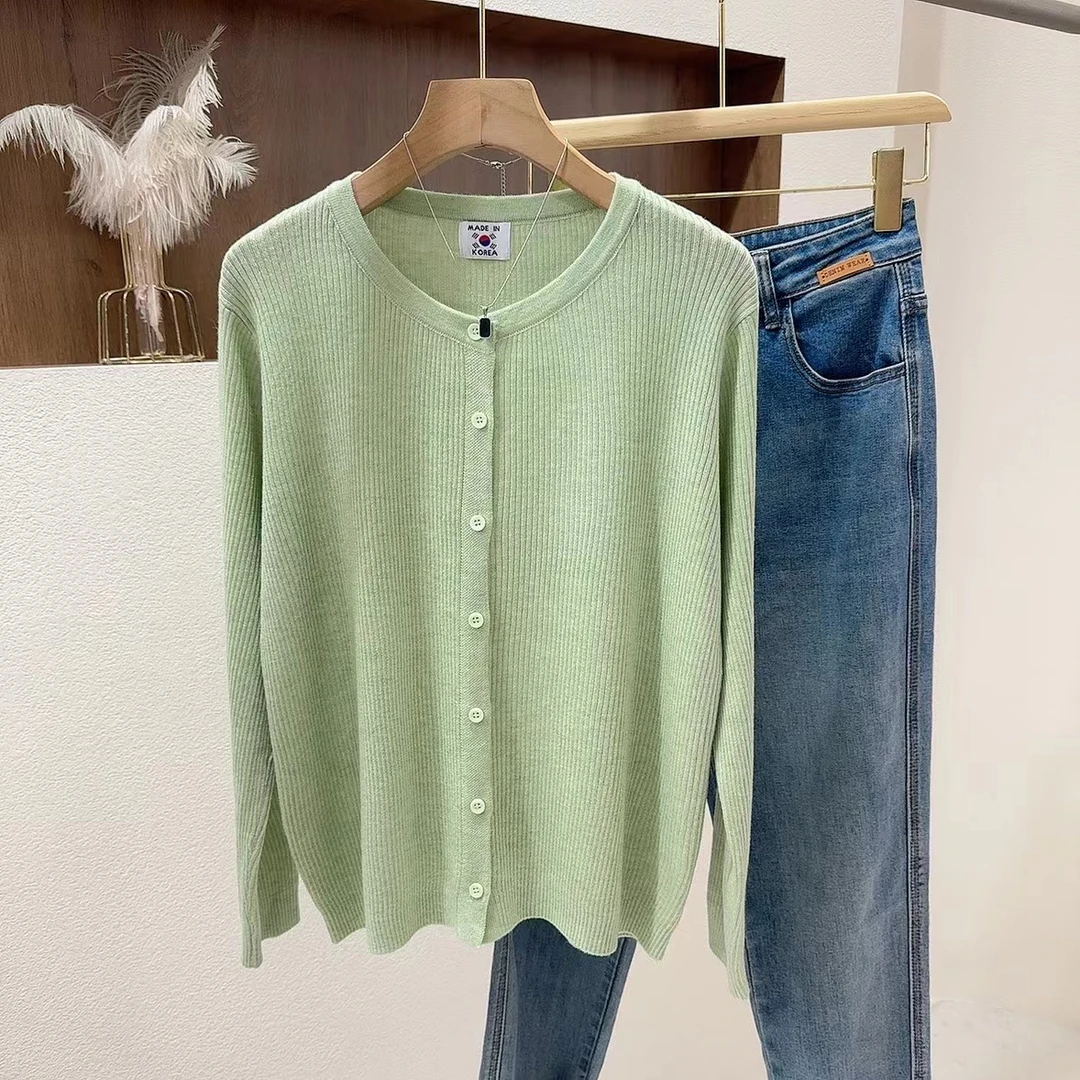 春夏时尚休闲宽松百搭纯色薄款长袖针织衫短款显瘦开衫外套-9972