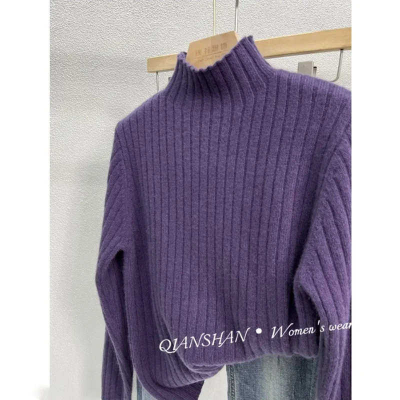 半高领纯色毛针织衫秋季时尚高领套头韩版灰色秋冬长袖毛衣-9593