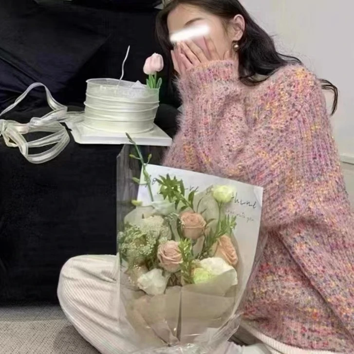 秋冬时尚休闲宽松百搭圆领套头复古气质长袖针织衫-9733