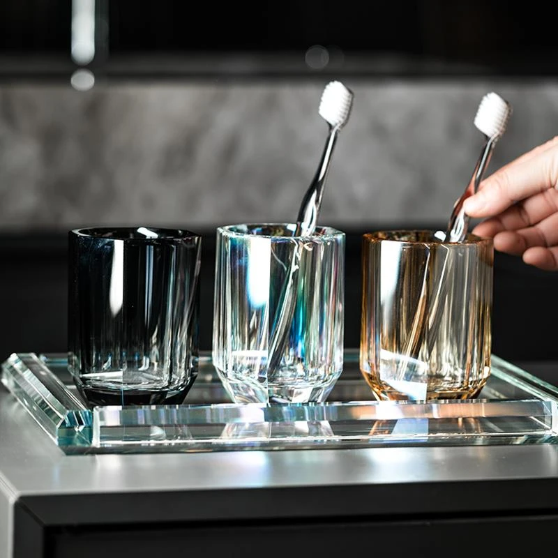 简约水晶玻璃刷牙杯子高端酒店民宿样板房洗漱杯卫生间高级漱口杯