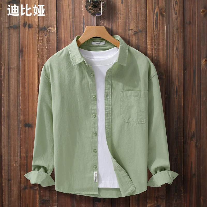秋季男装简约百搭长袖衬衫纯棉质感舒适透气清新休闲衬衣Y