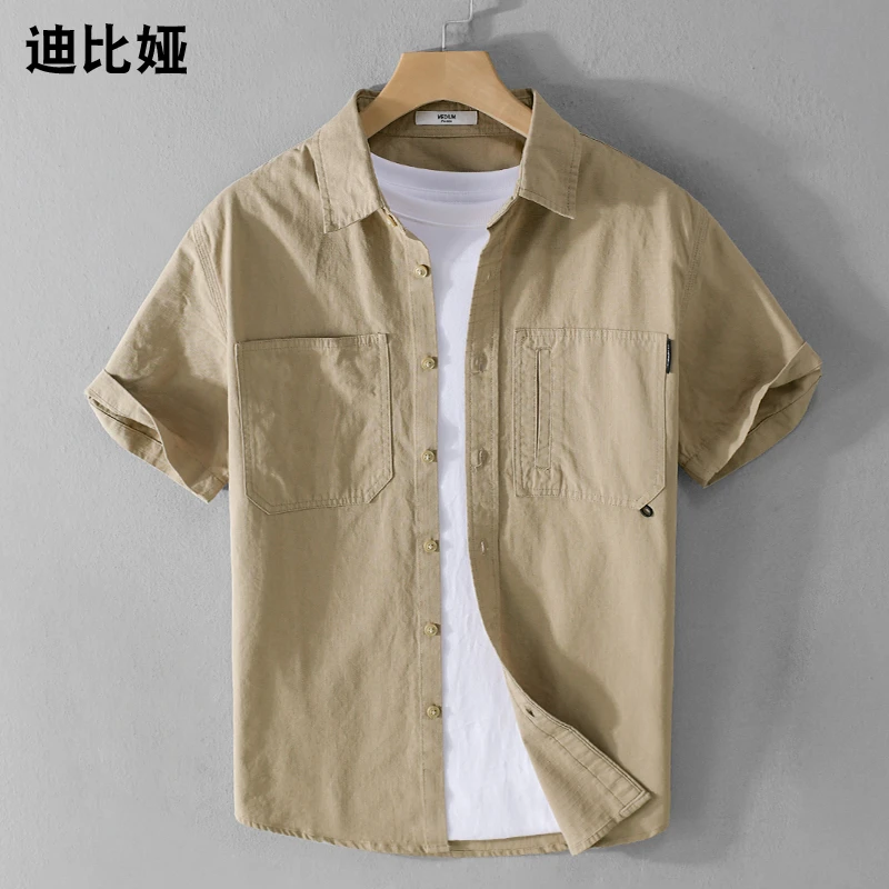 迪比娅美式衬衫男短袖夏季潮牌宽松休闲复古工装衬衣半袖外套潮Y