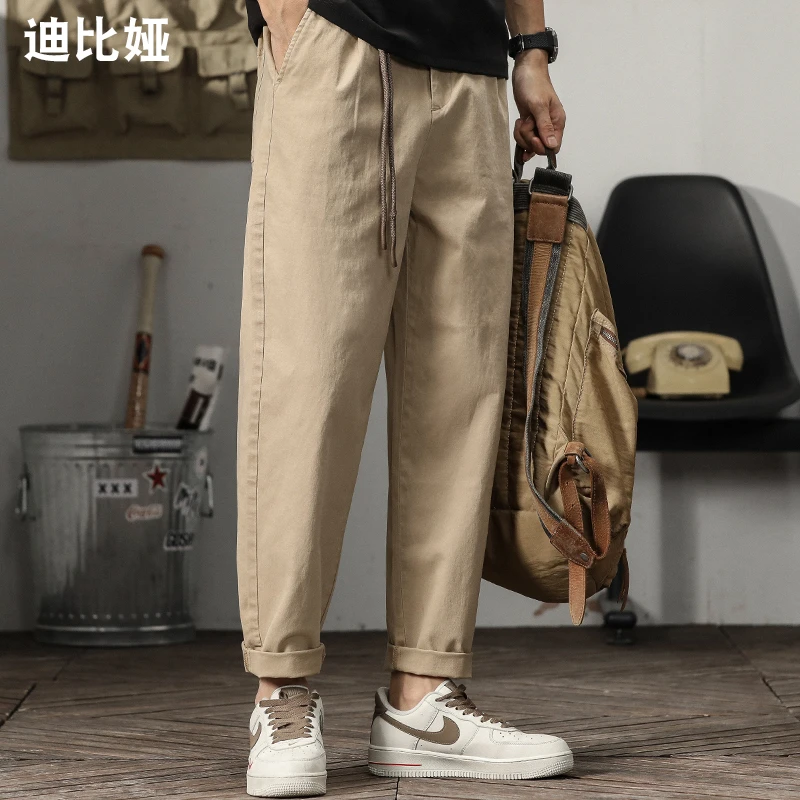 重磅阿美咔叽工装裤男秋季日系复古腰带弹力休闲裤设计感Y