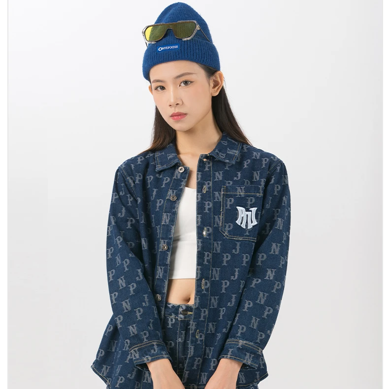 【交个朋友】PNJ秋季宽松牛仔运动外套情侣长袖时尚潮流休闲服装