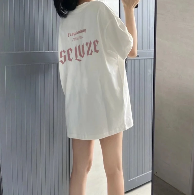 白色纯棉短袖t恤潮牌半袖女夏季2025新款设计感小众宽松大版上衣
