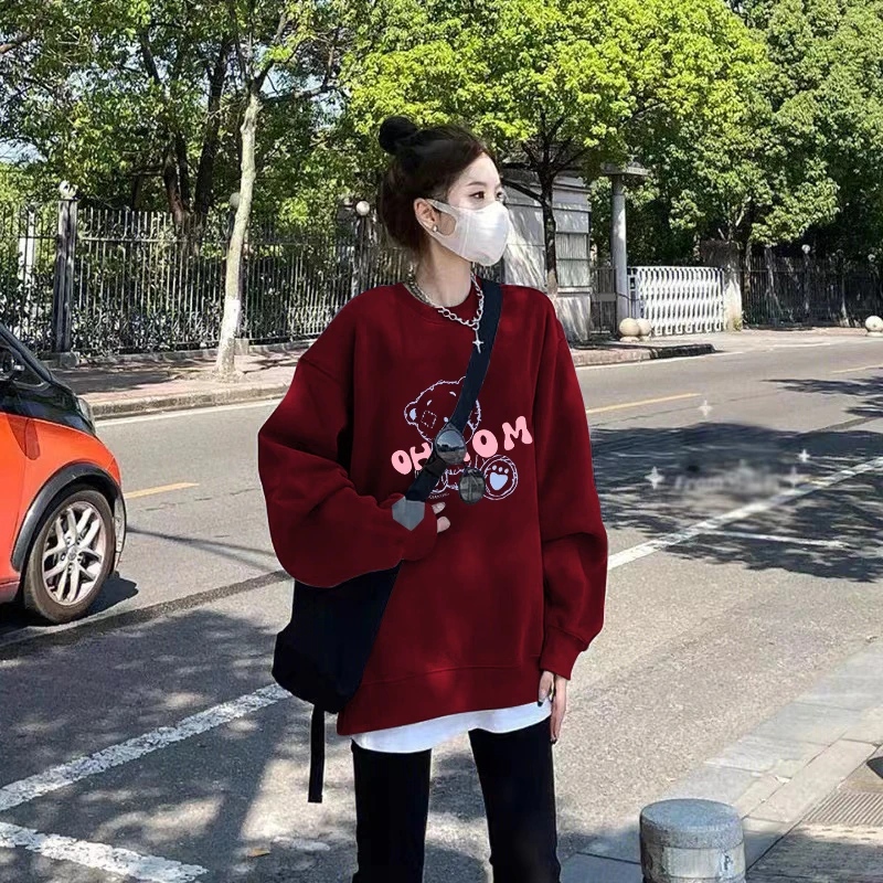 圆领无帽长款大码卫衣女2025新款宽松遮屁股加绒小个子秋冬季加厚