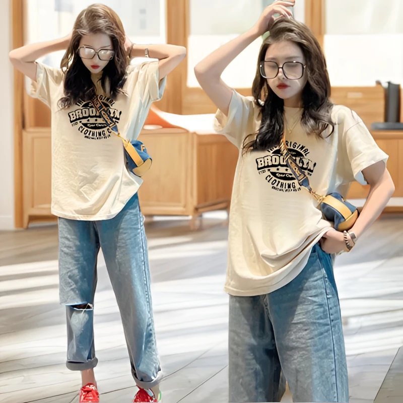 纯棉短袖t恤女2025年夏季新款欧货大版体恤宽松显瘦半袖上衣ins潮