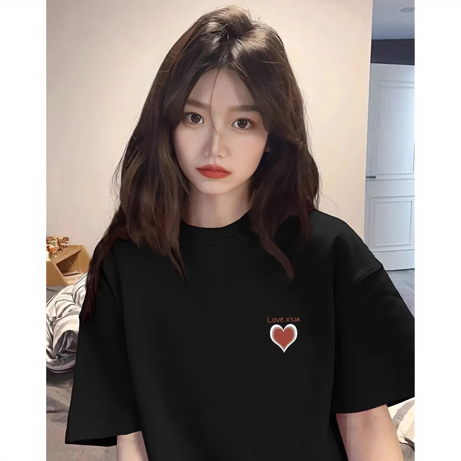 洋气纯棉短袖t恤女正肩夏季设计感小众宽松大码体恤胖mm显瘦上衣