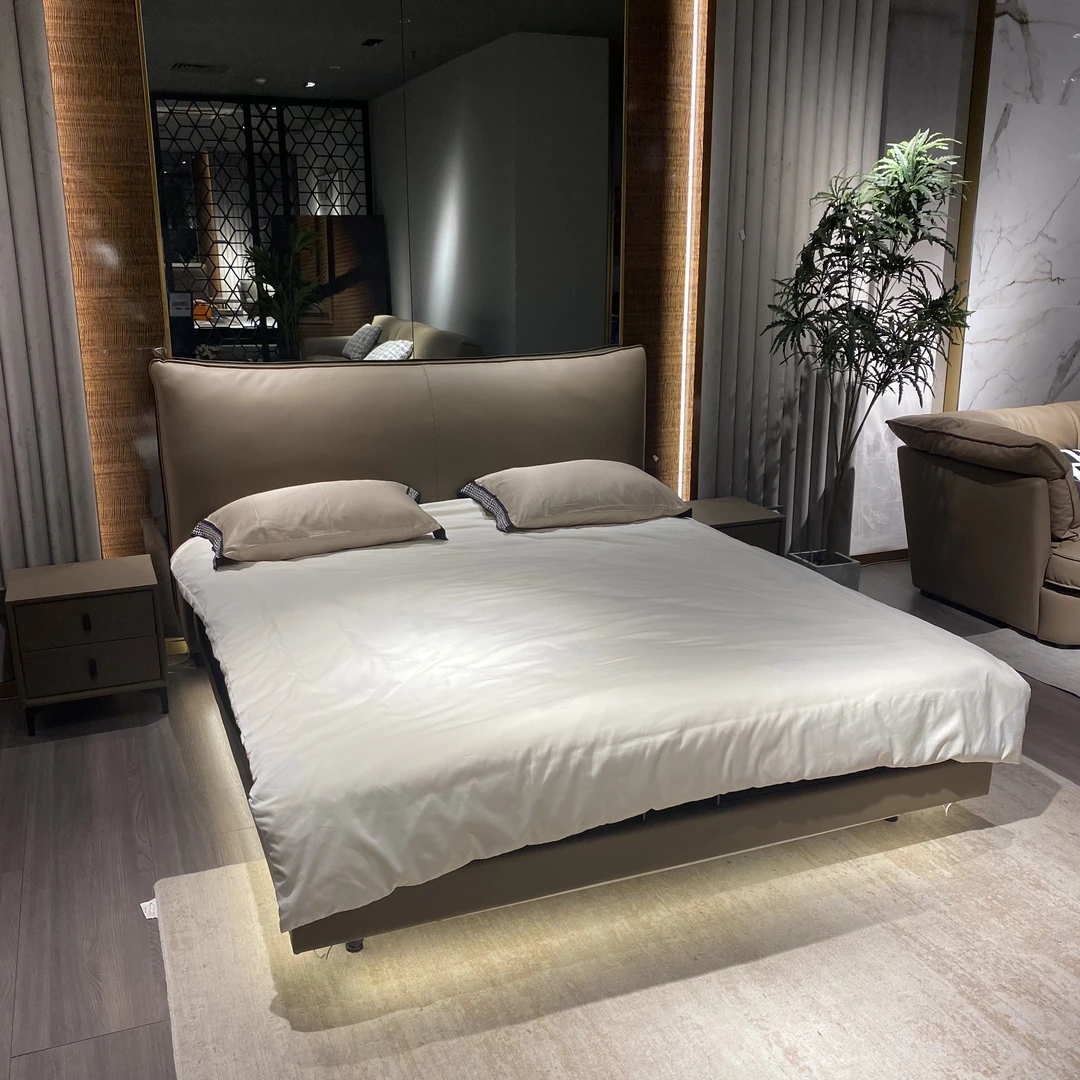 志琳严选【香奈儿大床】意式极简轻奢风真皮床双人主卧大床简约软床