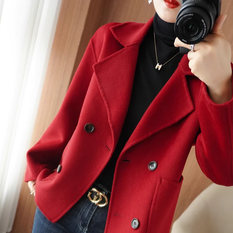 小个子短款双面羊毛大衣宽松休闲秋冬女洋气毛呢外套