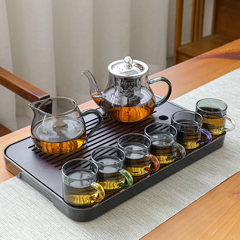 烟灰色耐热透明茶具套装家用轻奢高档功夫茶具茶壶办公会客喝茶杯
