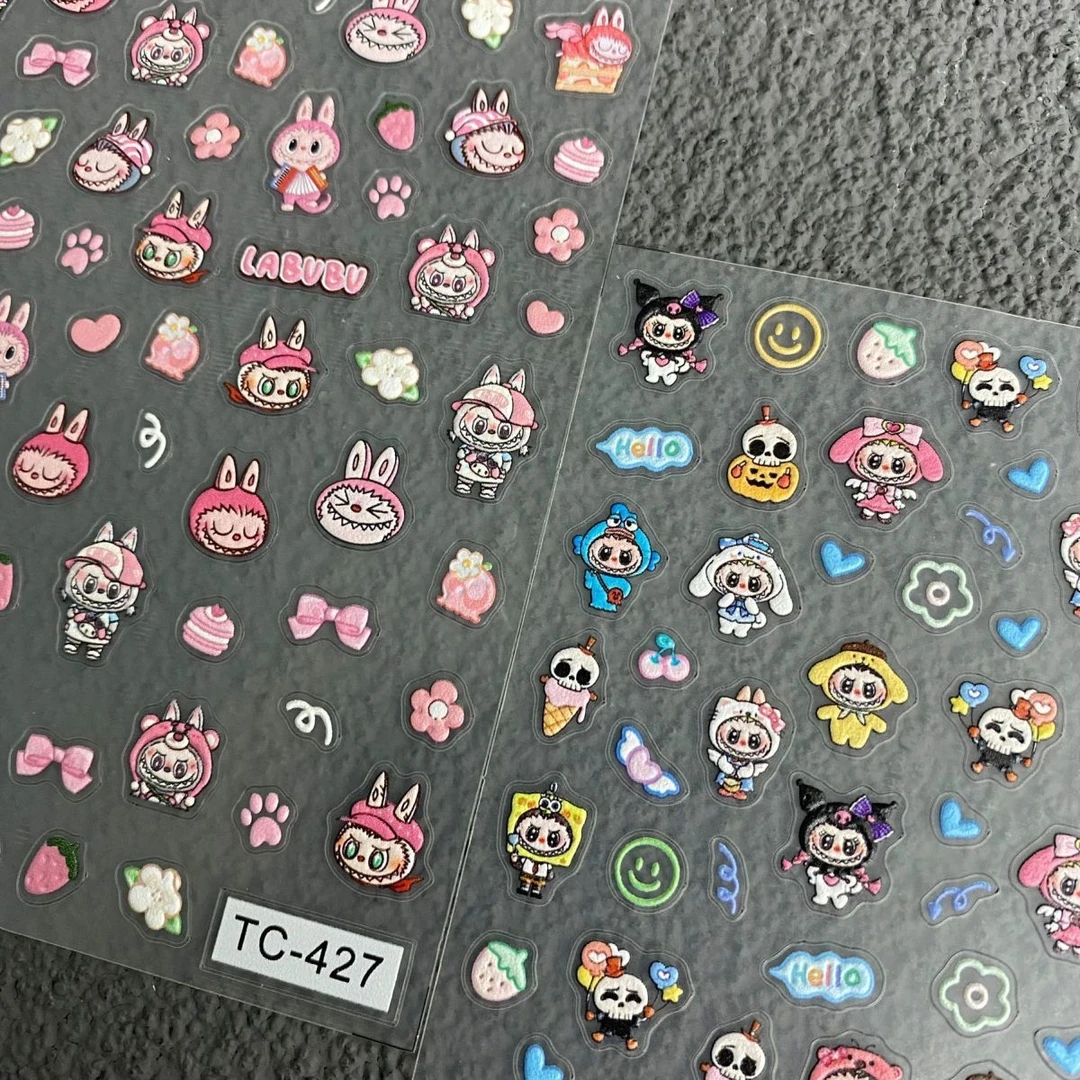 可爱拉布布labubu浮雕立体美甲贴纸创意diy手账手机壳素材装饰贴