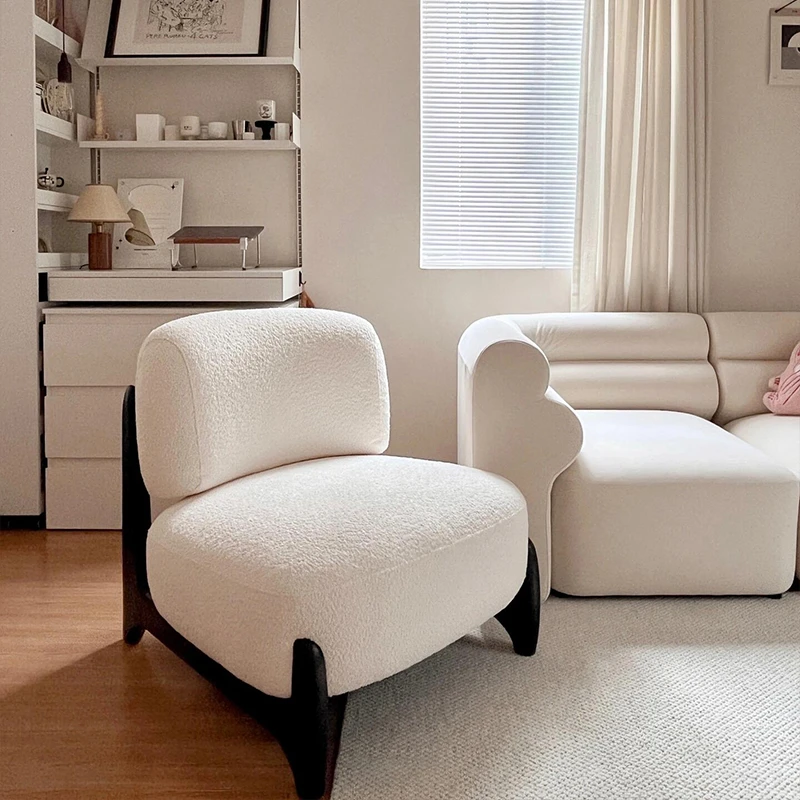 单人沙发奶油风客厅小户型复古实木休闲沙发椅设计师懒人沙发座椅