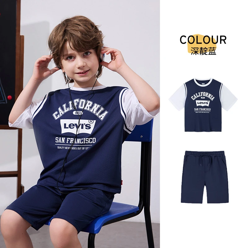 Levi's李维斯儿童短袖套装夏季新款两件套宽松透气休闲运动装L219