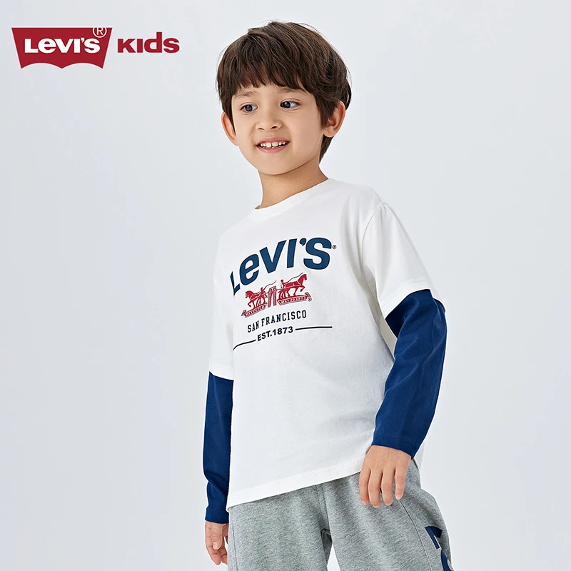 Levi's李维斯儿童舒适撞色圆领长袖童装拼接袖T恤LVB-FF-M977
