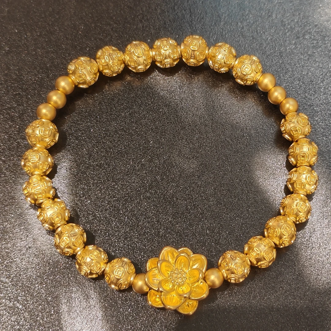 足金莲花铜钱金珠时尚百搭精美ZB30014梦