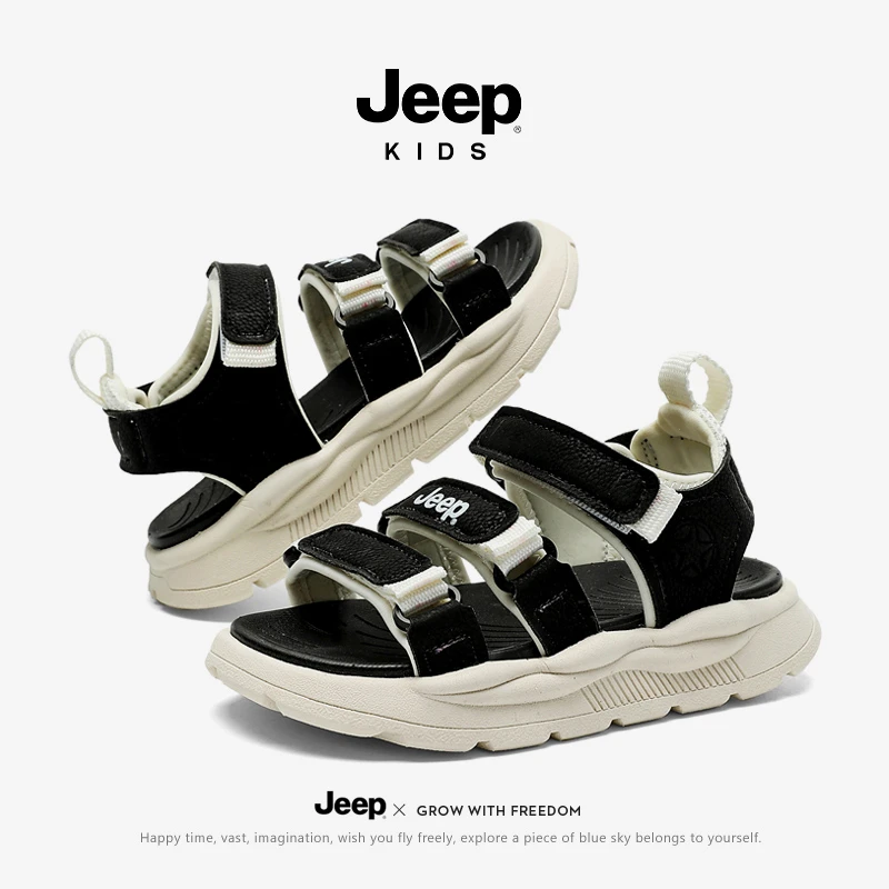 jeep儿童鞋平底沙滩鞋男女童夏季潮款露趾凉鞋户外软底透气运动鞋