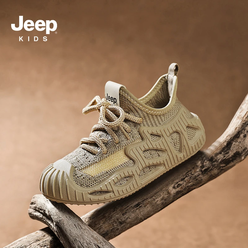 jeep男童鞋子春秋网鞋百搭潮款一脚蹬潮鞋透气时尚网面儿童运动鞋
