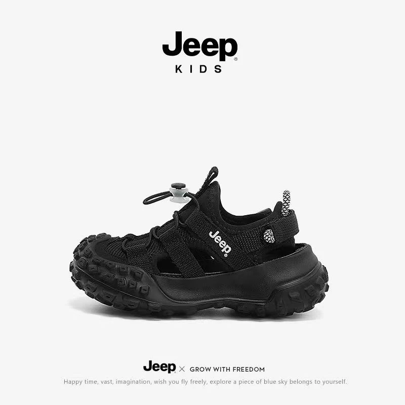 jeep儿童鞋男童夏季潮款包头防撞镂空凉鞋女童软底透气海边沙滩鞋