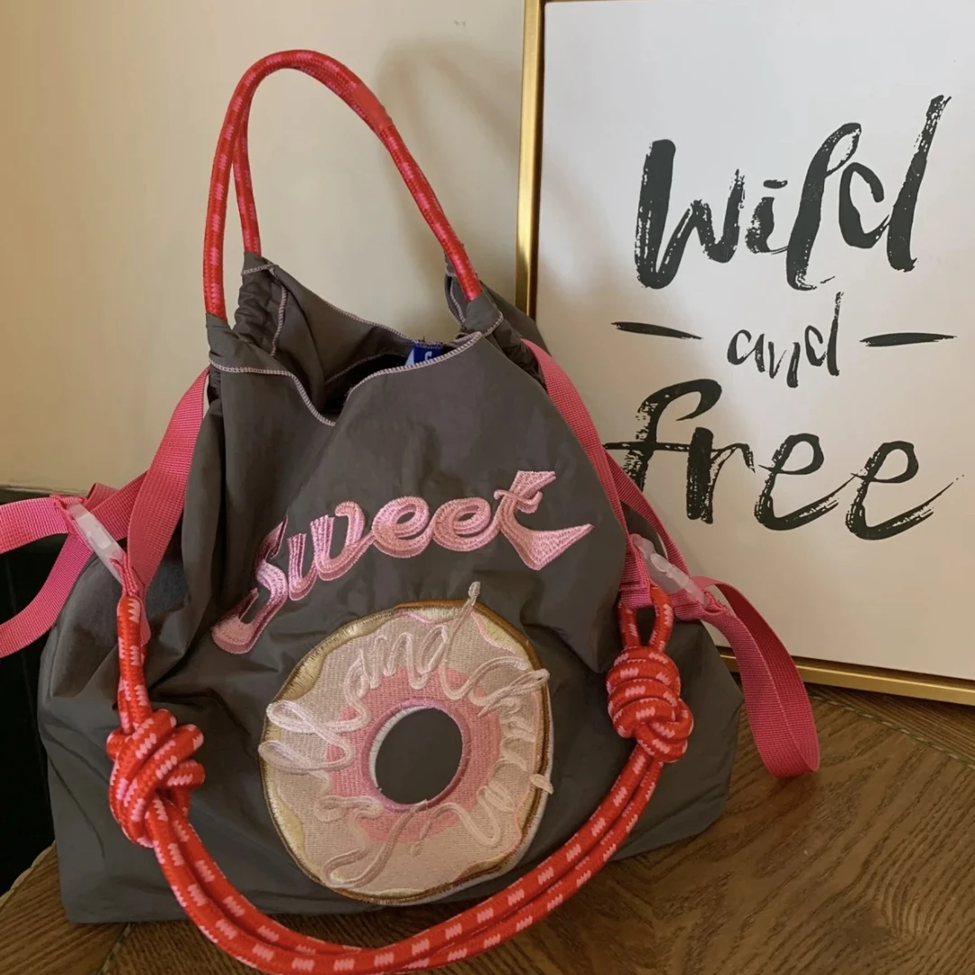 高圆圆同款刺绣环保购物袋大容量通勤单肩包百搭时尚包包手提女包