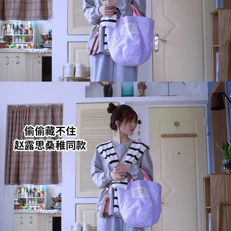 露思同款爱心秋冬大容量百搭手提斜挎包简约单肩包外出韩版便携包