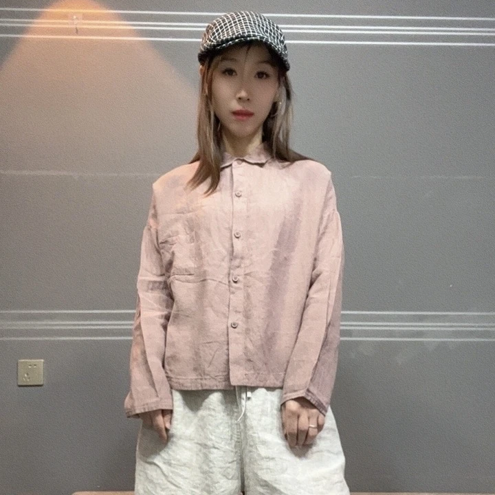 时尚短款文艺休闲长袖亚麻衬衫TK019